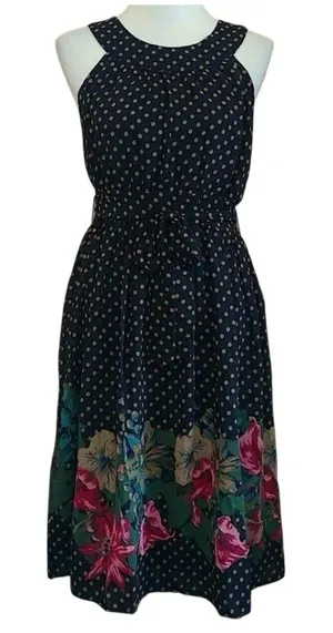Black & Brown Dot Floral Print Halter Dress by Lace & Mesh Modcloth Medium thumbnail 1