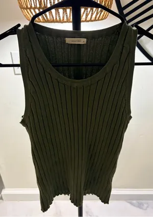 Olive Ribbed Tank Top Green Size M thumbnail 1