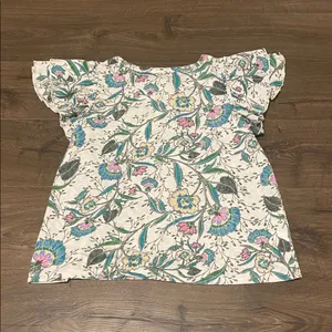 Women’s LOFT White Ruffle Sleeve Casual Top w/ Floral Print, Size Medium thumbnail 5