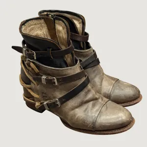 Freebird by Steven Crue Gray Multi Leather Distressed Buckle Ankle Boots Size 8 thumbnail 1