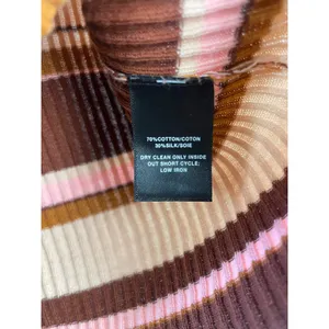 Lafayette 148 New York Striped Ribbed Silk Cotton Knit Top Brown Pink Large thumbnail 5