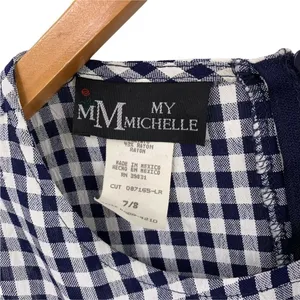Vintage Y2K My Michelle Navy and White Gingham Rayon Lace-Up Back Dress Size 7/8 thumbnail 3