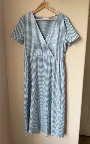 Vila Gingham Checked V-Neck Short Sleeve Midi Dress Size M thumbnail 1