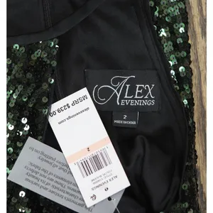 NWT Alex Evenings Neck Front Slit Sleeveless Dress Gown Black / Emerald Green 2 thumbnail 5