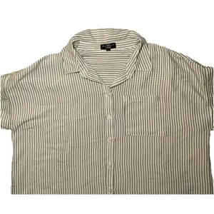 Women's Casual Light Green & White Striped Button Down Summer, Vacation.‎ LG thumbnail 2