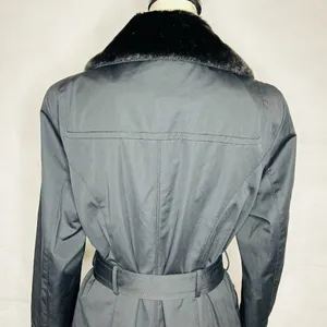Jones New York Coat Size Large Black Faux Fur Removeable Collar Belted Trench thumbnail 10