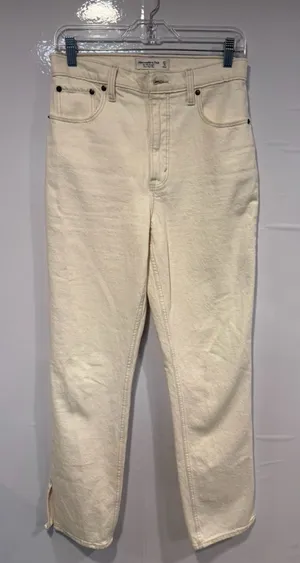 Abercrombie and Fitch 90s high rise Cream Straight-Leg Jeans thumbnail 1