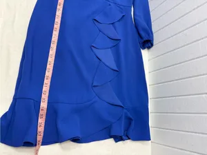 J. Crew Cobalt Royal Blue‎ Long-Sleeve ruffle-front dress Size 6 NEW thumbnail 11
