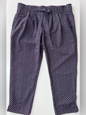 Gap Cropped Paperbag Waist Pants Navy Print Tie Waist Size 8 Capri thumbnail 2