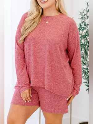 NEW! Plus Size Dark Red Plus soft melange long sleeve tee & shorts set Size 3X thumbnail 4