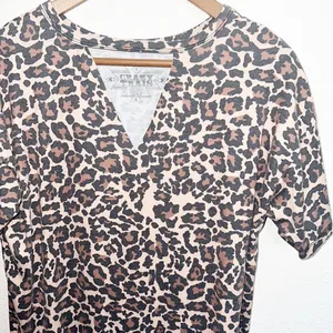 Crazy Train Leopard Print Short Sleeve Keyhole V Neck Top thumbnail 2