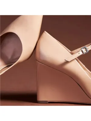 NEW MAEVE The Sibley Mary Jane Patent Leather Wedge Heels In Beige Size 39 thumbnail 3