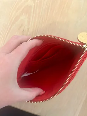 Red Beaded Zip Pouch with White Lettering thumbnail 4