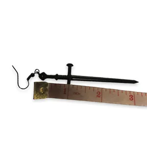 Black Goth Sword Pendant Long Hook Earrings thumbnail 5