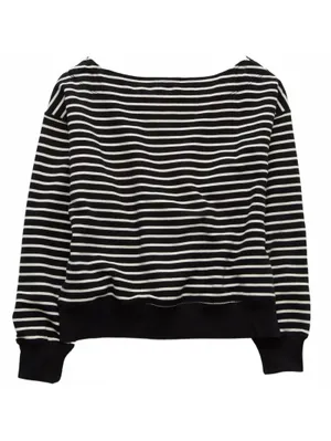 AE Off The Shoulder Sweatshirt American Eagle Black White Striped NWT Size Small thumbnail 3