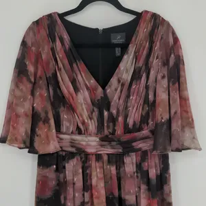 Adrianna Papell Womens Floral Chiffon Draped Gown Dress Size 8 Flowy Maxi V Neck thumbnail 2