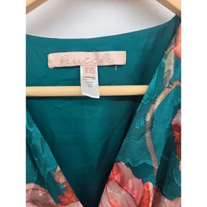 Hutch Maxi Dress Womens XXS Faux Wrap Teal Green Floral Balloon Sleeve EUC thumbnail 2