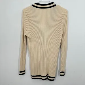 Cabi Size Small Cardigan Cream Navy Ribbed Knit Academia‎ Career Preppy Coastal thumbnail 7
