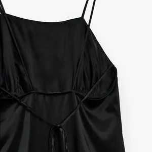 Zara MIDI SLIP SATIN DRESS Straight Neck w/ Spaghetti Straps Black Size S NEW thumbnail 13