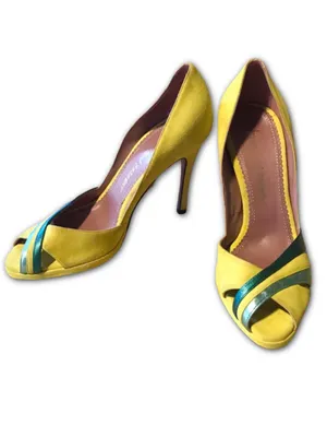 Jean-Michel Cazabat Paris Yellow Suede And Teal Leather Accent Heels (37) thumbnail 9