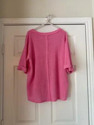 Zenana Pink Oversized Waffle Knit Top thumbnail 6