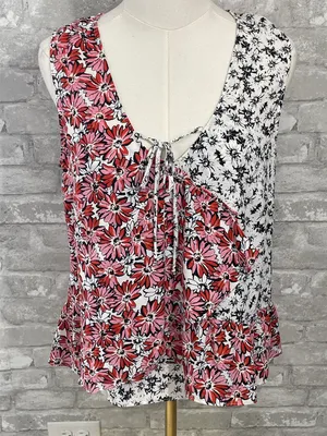 Cabi Seraphina floral print ruffle V-neck sleeveless top with Camisole thumbnail 1