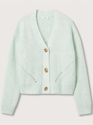 Mango Womens Antonia Cardigan Sweater Green Large thumbnail 1