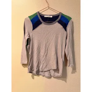 We The Free Women Top M Grey Blue Green Crochet Lace 3/4 Sleeve Boho Raglan thumbnail 3