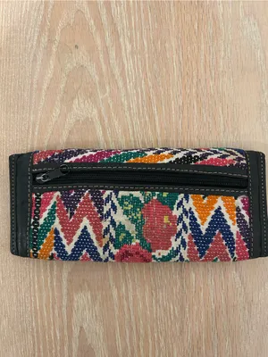 Embroidered Multicolor Bird Continental Wallet with Black Leather Trim thumbnail 3