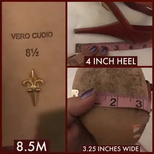 Pour La Victoire Red Leather With Gold Metal Studs T Strap Heels (8.5) thumbnail 10