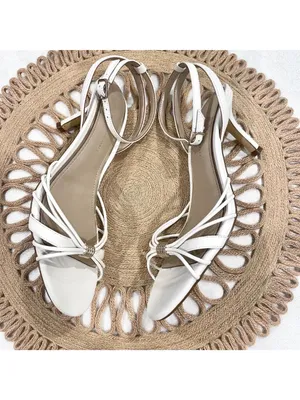 White House Black Market Gold Detail Strappy White Leather Sandal Size 8.5 thumbnail 4