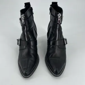 Steve Madden studded double‎ side zippers Ankle Booties Leather buckles size 7.5 thumbnail 2