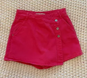Zara Pink Denim Skort Shorts with Button Wrap Front thumbnail 1