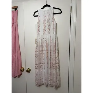 BHLDN Ivory Floral Embroidered Tulle‎ Midi Dress Sleeveless Size 4 New thumbnail 7