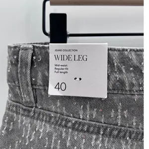 NWT Mango MNG Wide Leg Sequin Jeans Women's Sz 8‎ Gray Denim Rhinestone Festival thumbnail 5
