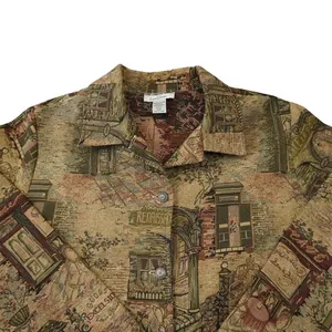 Vintage Tapestry Jacket Cafe Scene Button Up Boho Art‎ Print Retro 90s Style 20P thumbnail 2