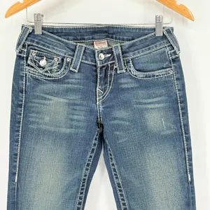 True Religion Disco Joey Big T Jeans Womens 26 Blue Flare Crystal‎ Embellish Y2K thumbnail 4