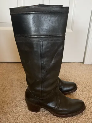 FRYE Jane Heeled Pull On Stitch Tall Leather Boots 77233 Black 7 1/2B thumbnail 3