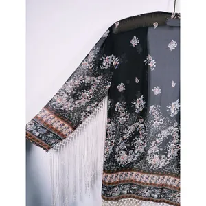 Abercrombie Boho Fringe Kimono Size XS Black Hippie Festival Coachella Western thumbnail 12