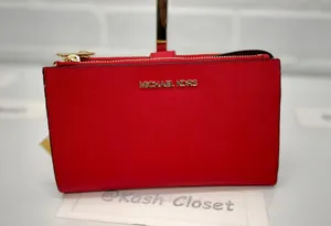 Double Zip Wristlet Wallet Bright Red thumbnail 1
