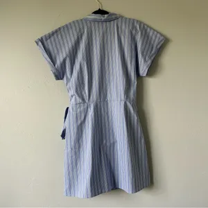 Anthropologie Maeve Button Front Wrap Mini Shirt Dress Pinstripe Large Preppy thumbnail 7