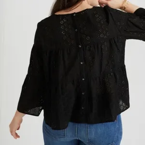 Madewell Black Eyelet Tiered Button Back Top thumbnail 3