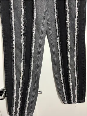 Ragged Size 26 Black Grey Distressed Patchwork Jeans Gray thumbnail 4