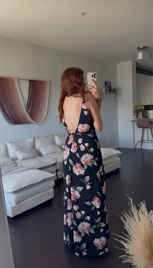 Black Floral Maxi Dress Open Back V-Neck Formal Wedding Guest thumbnail 2