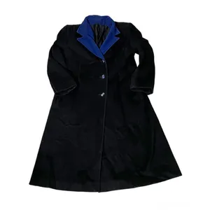 JULES MILLER Black Coat Blue Collar Lapel Fully Lined Midi Length VINTAGE thumbnail 6