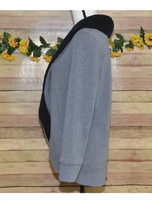 LL Bean Cardigan Jacket Womens M Gray Black Fleece Shawl Collar Open Front thumbnail 7