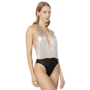 Allsaints Dora champagne bodysuit One Piece Size 10 MSRP‎ $169 Metallic Halter thumbnail 2