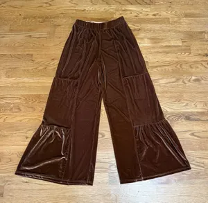 Luukse Coffee Brown Wide Leg Bell Bottom Flare Velvet Pants‎ Medium Pull On thumbnail 1
