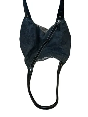 Vintage Tommy Hilfiger Black Denim Herringbone Shoulder Bag Y2K Preppy Boho thumbnail 4