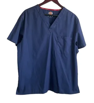 Dickies Mens Scrub Top L‎ Blue Casual Standard Medical Uniform Nurse Workwear thumbnail 1
